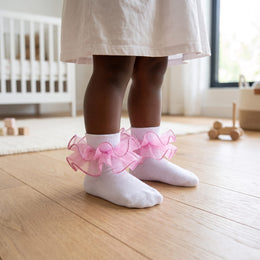1 Pair Girls Ruffle Socks Toddler Girl Gold Silver Glitter Double Lace Frilly Dress Socks Turn Cuff Pageant Sock Kids lifestyle product image 2