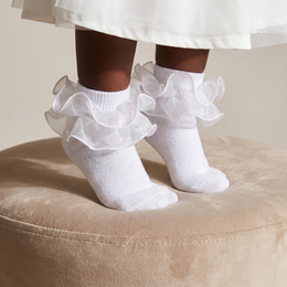 Girls Ruffle Socks Toddler Girl Gold Silver Glitter Double Lace Frilly Dress Socks Turn Cuff Sparkling Pageant Sock lifestyle product image 1