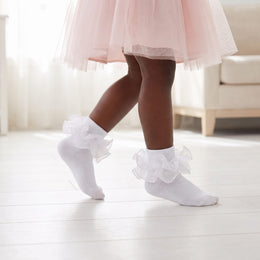 Girls Ruffle Socks Toddler Girl Gold Silver Glitter Double Lace Frilly Dress Socks Turn Cuff Sparkling Pageant Sock lifestyle product image 3
