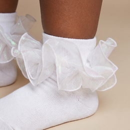 Girls Ruffle Socks Toddler Girl Gold Silver Glitter Double Lace Frilly Dress Socks Turn Cuff Sparkling Pageant Sock lifestyle product image 6