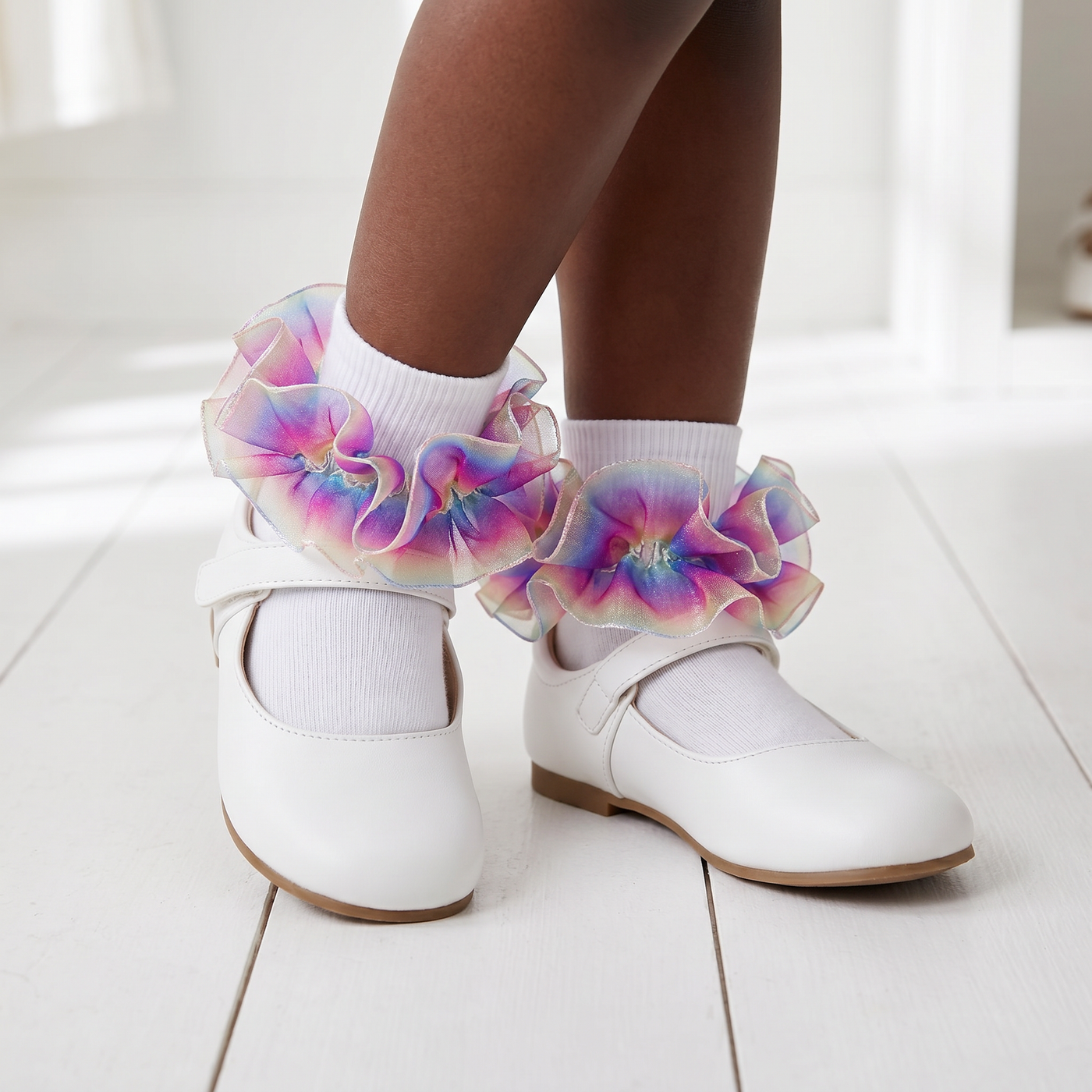 Girls Ruffle Socks Toddler Girl Rainbow Fold Over Frilly Dress Socks Lace Big Fluffy Ruffles Church Fancy Sock Kids lifestyle product image 1