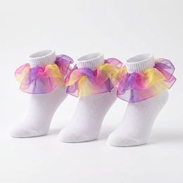 Girls Ruffle Socks Toddler Girl Rainbow Fold Over Frilly Dress Socks Lace Big Fluffy Ruffles Church Fancy Sock Kids lifestyle product image 2