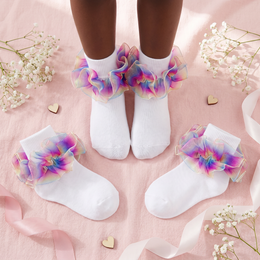 Girls Ruffle Socks Toddler Girl Rainbow Fold Over Frilly Dress Socks Lace Big Fluffy Ruffles Church Fancy Sock Kids lifestyle product image 3