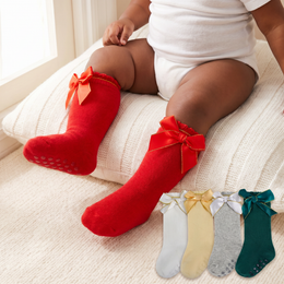 Baby Girls Knee High Socks Newborn Infant Toddler Non Slip Long Ruffle Frilly Stockings Cotton Bow Tall Tube Sock lifestyle product image 1
