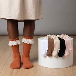 6 Pairs Baby Girl Knee High Socks Newborn Infant Toddler Cotton Long Lace Ruffle Socks Tall Frilly Dress Stockings lifestyle product image 1