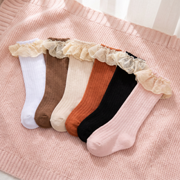 6 Pairs Baby Girl Knee High Socks Newborn Infant Toddler Cotton Long Lace Ruffle Socks Tall Frilly Dress Stockings lifestyle product image 4