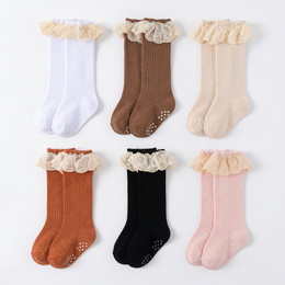 6 Pairs Baby Girl Knee High Socks Newborn Infant Toddler Cotton Long Lace Ruffle Socks Tall Frilly Dress Stockings lifestyle product image 5