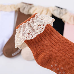 6 Pairs Baby Girl Knee High Socks Newborn Infant Toddler Cotton Long Lace Ruffle Socks Tall Frilly Dress Stockings lifestyle product image 6