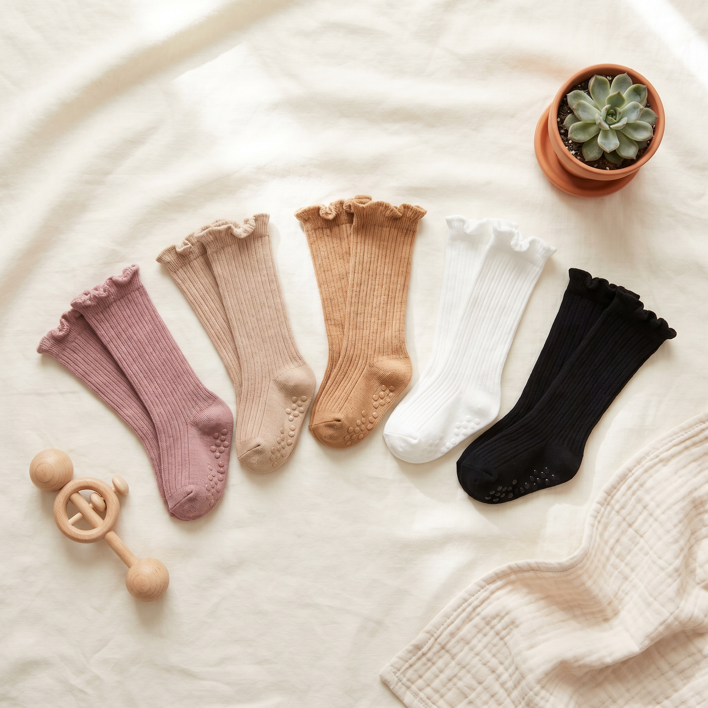 Baby Knee High Socks Cotton Grip Baby Stockings Non Slip Long Tube Ruffle Socks for Newborn Infant Toddler Girl Boy lifestyle product image 1