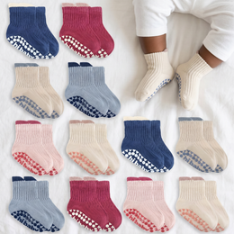 12 Pairs Baby Socks with Grips Non Slip Cute Cotton Ankle Crew Grippy Socks for Infants Toddler Girl Boy Kids lifestyle product image 1