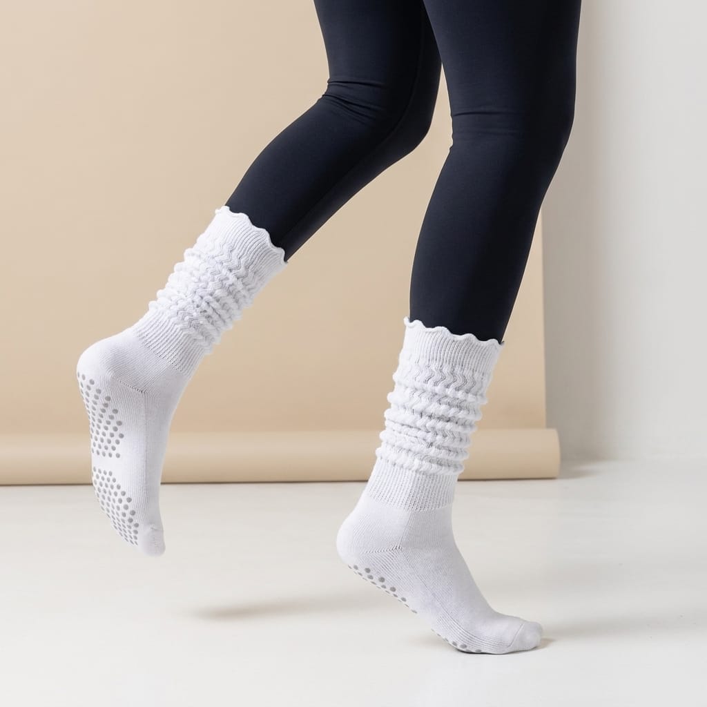 3 Pairs Women Pilates Grip Ruffle Socks Yoga Grippy Long Slouch Sock Knee High Non Slip Workout Barre Hospital Socks lifestyle product image 1