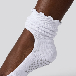 3 Pairs Women Pilates Grip Ruffle Socks Yoga Grippy Long Slouch Sock Knee High Non Slip Workout Barre Hospital Socks lifestyle product image 2