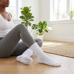 3 Pairs Women Pilates Grip Ruffle Socks Yoga Grippy Long Slouch Sock Knee High Non Slip Workout Barre Hospital Socks lifestyle product image 4