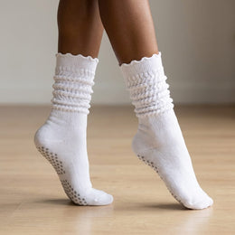 3 Pairs Women Pilates Grip Ruffle Socks Yoga Grippy Long Slouch Sock Knee High Non Slip Workout Barre Hospital Socks lifestyle product image 5