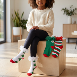 Christmas Socks with Lace Ruffle for Women 3 Pairs Cute Cotton Ruffled Striped Xmas Socks Frilly Novelty Crew Sock Funny Holiday Gifts Stuffers for Girls lifestyle product image 1