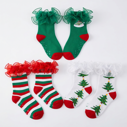 Christmas Socks with Lace Ruffle for Women 3 Pairs Cute Cotton Ruffled Striped Xmas Socks Frilly Novelty Crew Sock Funny Holiday Gifts Stuffers for Girls lifestyle product image 4