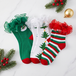 Christmas Socks with Lace Ruffle for Women 3 Pairs Cute Cotton Ruffled Striped Xmas Socks Frilly Novelty Crew Sock Funny Holiday Gifts Stuffers for Girls lifestyle product image 5
