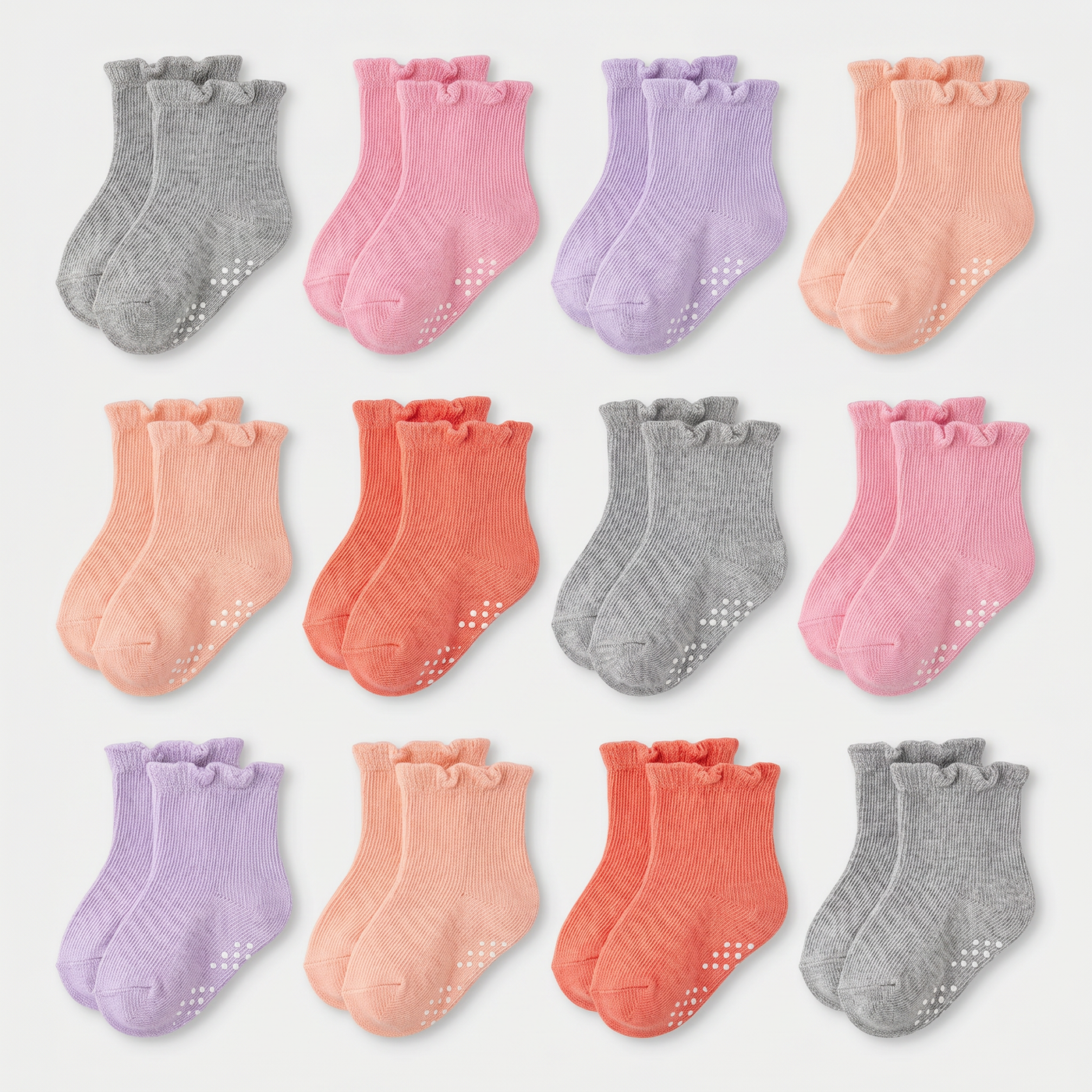 12 Pairs Newborn Baby Socks Ruffle Turn Cuff Cotton Non-slip Soft Warm Ankle Socks for Infant Girls Boys Hospital Nicu Preemie 0-3 Months lifestyle product image 1
