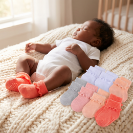12 Pairs Newborn Baby Socks Ruffle Turn Cuff Cotton Non-slip Soft Warm Ankle Socks for Infant Girls Boys Hospital Nicu Preemie 0-3 Months lifestyle product image 3
