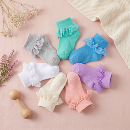 6 Pairs Baby Girl Ruffle Socks Double Lace Turn Cuff Cotton Ankle Frilly Dress Socks for Newborn Infant Toddler Girls lifestyle product image 1