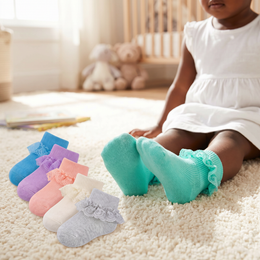 6 Pairs Baby Girl Ruffle Socks Double Lace Turn Cuff Cotton Ankle Frilly Dress Socks for Newborn Infant Toddler Girls lifestyle product image 3