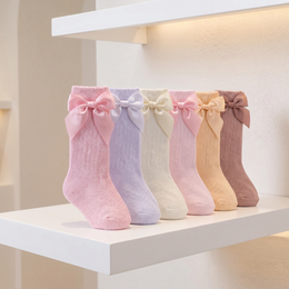 6 Pairs Baby Girl Knee High Socks Cotton Long Socks with Bow for Preemie Newborn Infant Toddler Girls Dress Stockings lifestyle product image 1