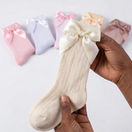 6 Pairs Baby Girl Knee High Socks Cotton Long Socks with Bow for Preemie Newborn Infant Toddler Girls Dress Stockings lifestyle product image 2