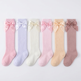 6 Pairs Baby Girl Knee High Socks Cotton Long Socks with Bow for Preemie Newborn Infant Toddler Girls Dress Stockings lifestyle product image 3