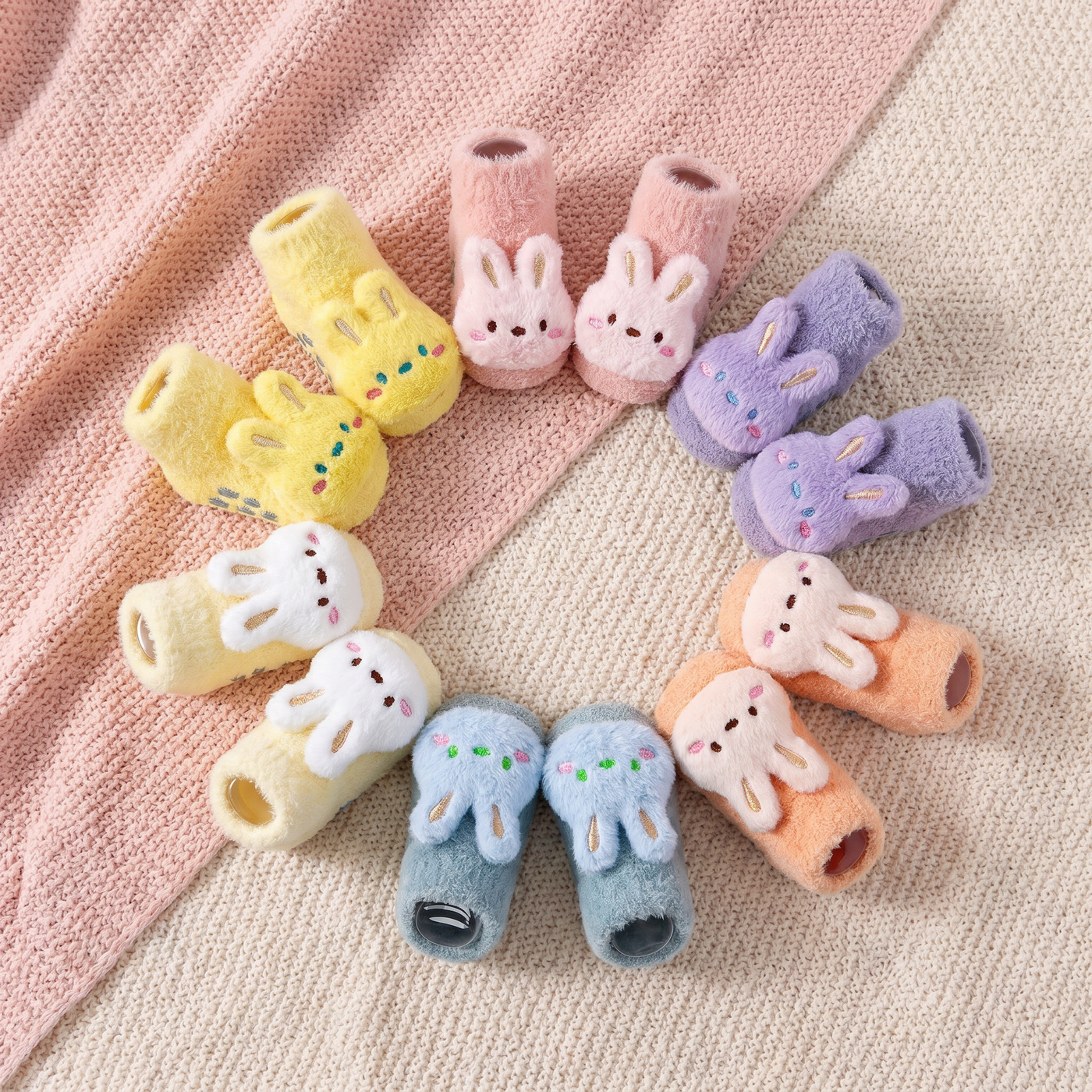 4/6 Pairs Baby Fuzzy Socks Cute Rabbit Dinosaur Baby Girl Socks Non Slip Grip Winter Warm Sock Newborn Infant Toddler lifestyle product image 1