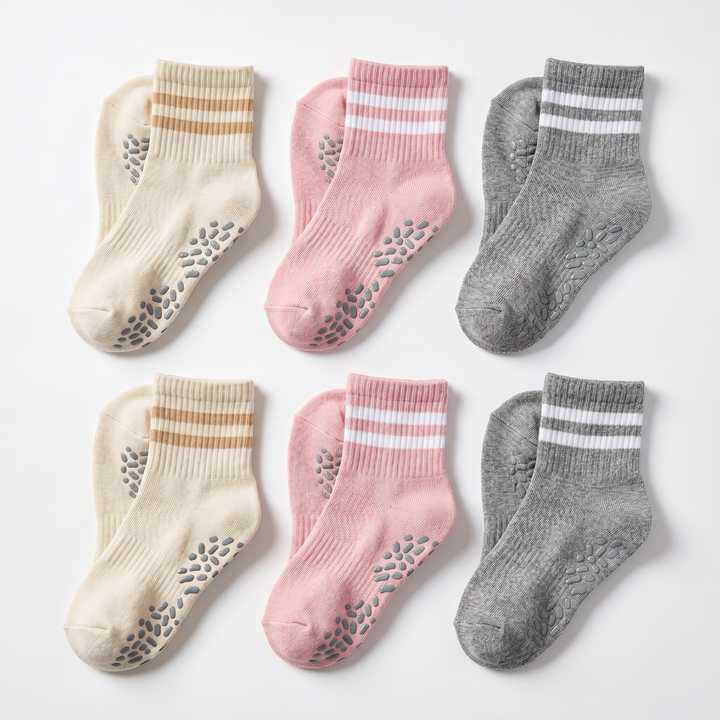 Pilates Grip Socks for Women 6 Pairs Cute Ruffle Yoga Grippy Socks Non Slip Grips Cotton Crew Sock for Barre Workout lifestyle product image 1