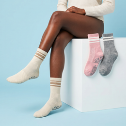 Pilates Grip Socks for Women 6 Pairs Cute Ruffle Yoga Grippy Socks Non Slip Grips Cotton Crew Sock for Barre Workout lifestyle product image 2