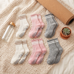 Pilates Grip Socks for Women 6 Pairs Cute Ruffle Yoga Grippy Socks Non Slip Grips Cotton Crew Sock for Barre Workout lifestyle product image 5