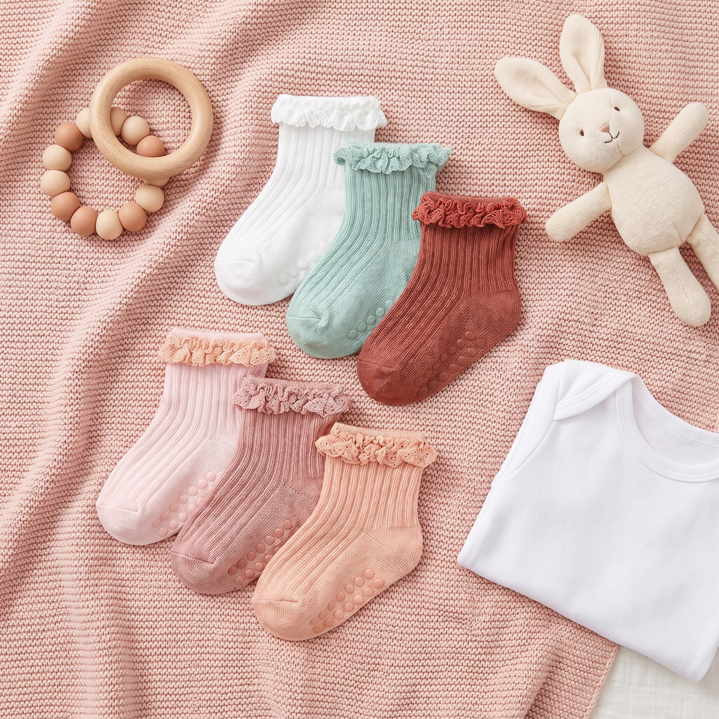 Baby Girl Ruffle Socks Non Slip Grip Socks Toddler Girls Cute Cotton Frilly Ankle Grippy Sock Newborn Infant Little Kids lifestyle product image 1