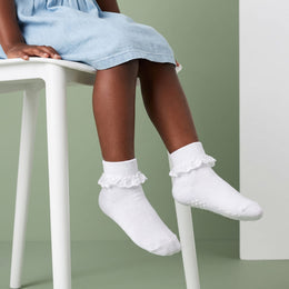 White Girls Ruffle Socks Toddler Double Lace Frilly Dress Socks Ruffles Fold Over Church Fancy Sock for Little Kids lifestyle product image 4