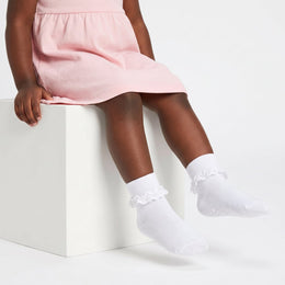 White Girls Ruffle Socks Toddler Double Lace Frilly Dress Socks Ruffles Fold Over Church Fancy Sock for Little Kids lifestyle product image 5