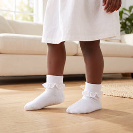 White Girls Ruffle Socks Toddler Double Lace Frilly Dress Socks Ruffles Fold Over Church Fancy Sock for Little Kids lifestyle product image 6