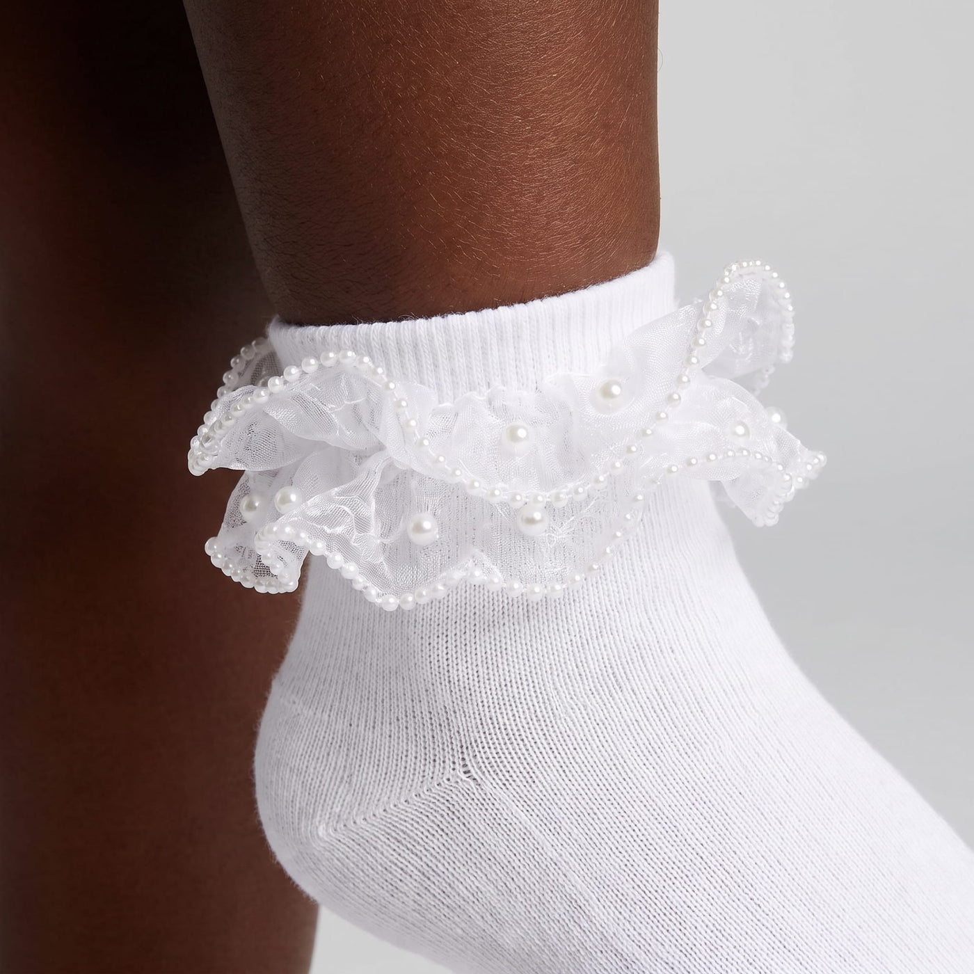 4 Pairs White Girls Ruffle Socks Toddler Cute Pearls Lace Frilly Dress Socks Church Fancy Sock for Little Kids Baby lifestyle product image 1