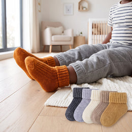6 Pairs Baby Wool Socks Soft Winter Warm Thick Toddler Boys Girls Turn Cuff Thermal Crew Socks for Infant Little Kids lifestyle product image 5