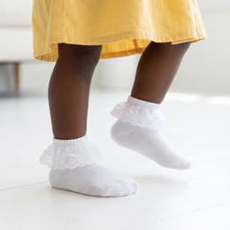 4 Pairs Girls Lace Ruffle Socks Toddler Cotton Cute Fancy Ruffled Frilly Princess Dress Ankle Socks for Little Kids lifestyle product image 5