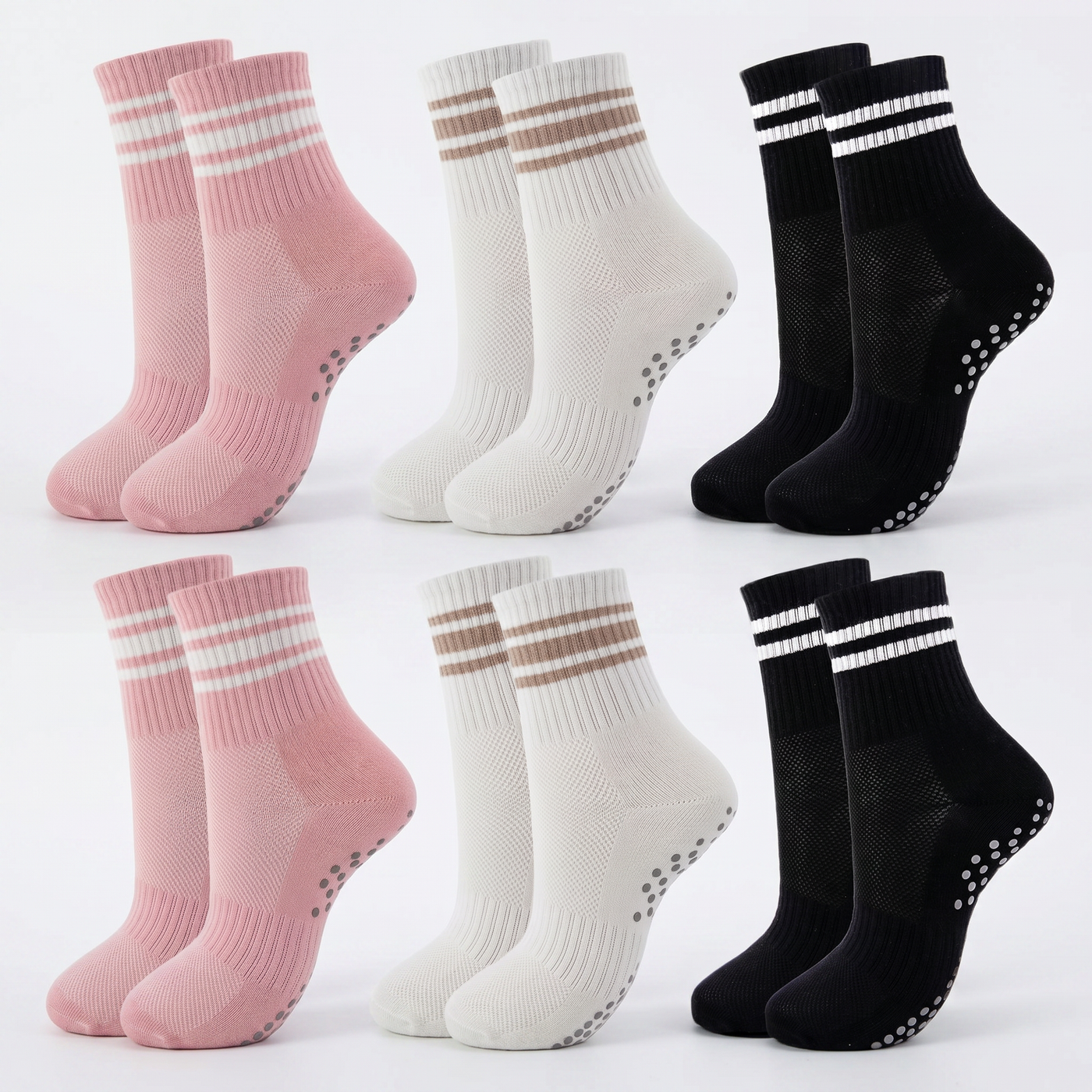 Pilates Grip Socks for Women 6 Pairs Cute Ruffle Yoga Grippy Socks Non Slip Grips Cotton Crew Sock for Barre Workout lifestyle product image 1