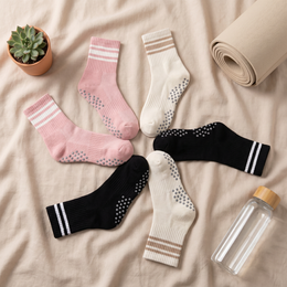 Pilates Grip Socks for Women 6 Pairs Cute Ruffle Yoga Grippy Socks Non Slip Grips Cotton Crew Sock for Barre Workout lifestyle product image 3
