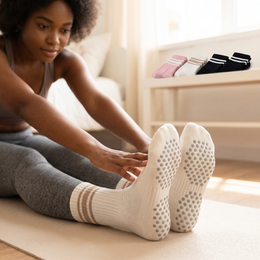 Pilates Grip Socks for Women 6 Pairs Cute Ruffle Yoga Grippy Socks Non Slip Grips Cotton Crew Sock for Barre Workout lifestyle product image 5
