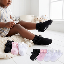 Baby Girl Ruffle Socks with Bow Grips Turn Cuff Ankle Lace Frilly Dress Socks for Newborn/Infant/Toddler/Little Kids lifestyle product image 1