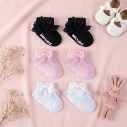 Baby Girl Ruffle Socks with Bow Grips Turn Cuff Ankle Lace Frilly Dress Socks for Newborn/Infant/Toddler/Little Kids lifestyle product image 3
