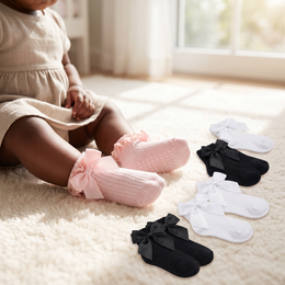 6 Pairs Baby Girl Ruffle Socks with Bow Non Slip Grippy Cotton Frilly Crew Fancy Dress Socks Newborn Infant Toddler lifestyle product image 2