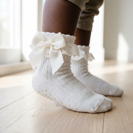 6 Pairs Baby Girl Ruffle Socks with Bow Non Slip Grippy Cotton Frilly Crew Fancy Dress Socks Newborn Infant Toddler lifestyle product image 5