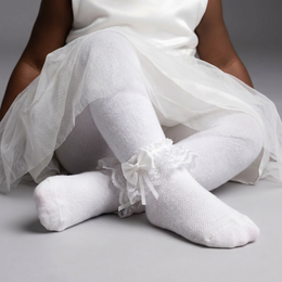 White Baby Girl Ruffle Socks with Ribbon Bow Cotton Ankle Lace Fancy Dress Socks for Newborn Infant Toddler Girls lifestyle product image 4