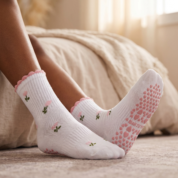 1 Pair Pilates Grip Socks for Women Cute Ruffle Yoga Grippy Socks Non Slip Grips Cotton Crew Sock for Barre Workout lifestyle product image 1