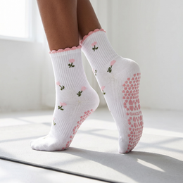 1 Pair Pilates Grip Socks for Women Cute Ruffle Yoga Grippy Socks Non Slip Grips Cotton Crew Sock for Barre Workout lifestyle product image 3