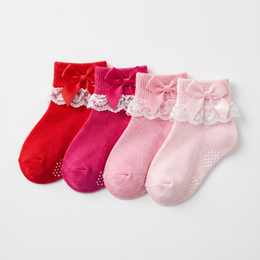 Baby Girl Ruffle Bow Socks Grips Turn Cuff Ankle Lace Frilly Socks for Newborn Infant Toddler Little Kids Dress lifestyle product image 2